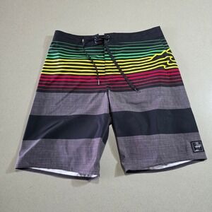 Vans Triple Crown of Surfing Board Shorts Men 30 Rasta Striped Swim Trunks Black